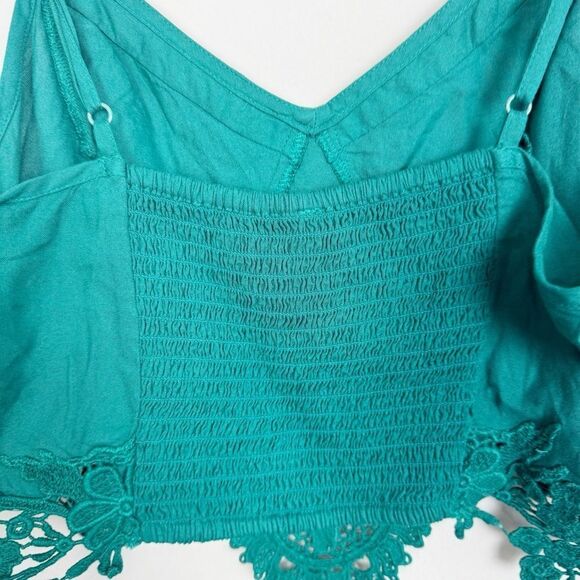 FREE PEOPLE | INTIMATELY Teal Green Crop Top Lace Accents Women’s Size Medium - Picture 8 of 9